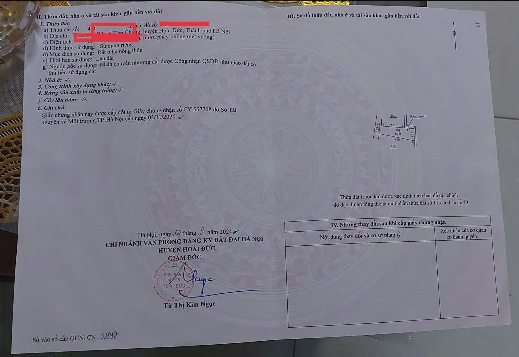 B-Á-N ĐẤT CHÍNH CHỦ TẠI XÃ KIM KIM CHUNG- HOÀI ĐỨC, OTO CON QUA NHÀ, NGÕ THÔNG, LH 0988 182 160 - Ảnh chính